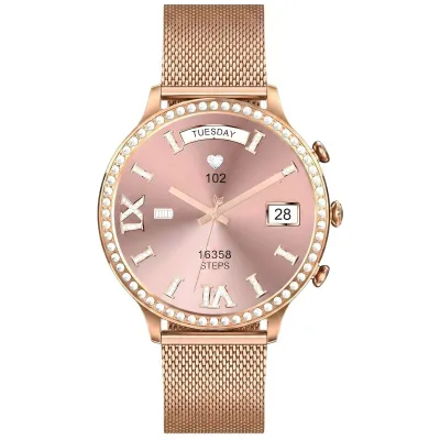 Smartwatch Gravity GT5-7 Women, rrip silikoni dhe mesh, rozë gold - 7