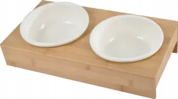 Set tasa qeramike Love Story, 2 pjesë, me mbajtëse bambuje, të bardhë