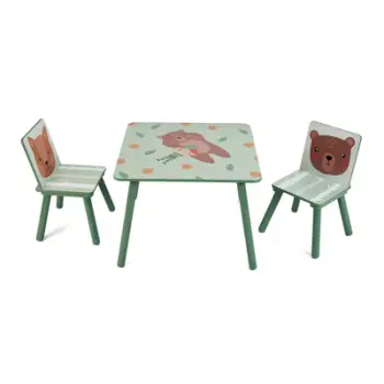 Set tavoline me 2 karrige U-Grow Green Forest, 60x60x44 cm, MDF dru pishe, shumëngjyrëshe