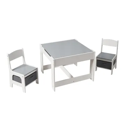 Set tavoline me 2 karrige për fëmijë U Grow, MDF, sipërfaqe me tabelë shkumësi, e bardhë - 2