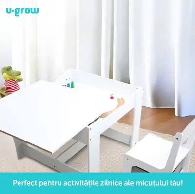 Set tavoline me 2 karrige për fëmijë U Grow, MDF, sipërfaqe me tabelë shkumësi, e bardhë - 8
