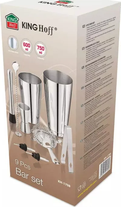 Set koktejlesh Kinghoff KH 1708, 9 pjesë, 600 750 ml, çelik inox - 3