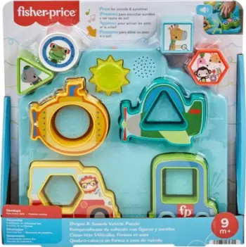 Lodër edukative Fisher Price Shapes and Sounds Vehicle Puzzle HRP31, me muzikë dhe drita, për foshnje 9M