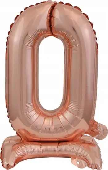 Balonë mini folje numri 0 në bazament, 22x40cm, rose gold