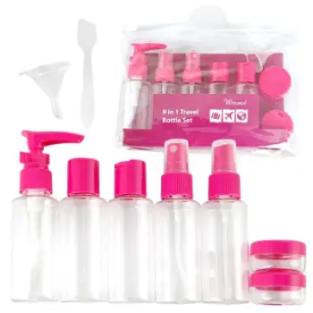 Set shisjesh udhëtimi Wesunco KS136F, 9 në 1, plastikë transparente, rozë
