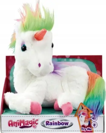 Lodër pelushi Animagic Rainbow My Glowing Unicorn, brirë me drita, tinguj unikorni, shumëngjyrëshe