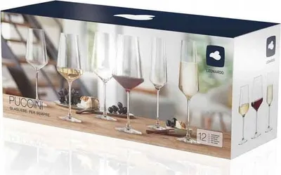 Set gotash vere Leonardo Puccini, 12 copë, xham kristal, transparente - 4