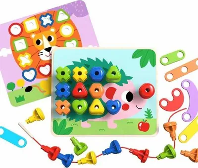 Lodër Montessori Tooky Toy Rainbow Stacking Peg, puzzle druri, forma dhe ngjyra shumëngjyrëshe - 2
