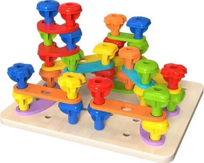 Lodër Montessori Tooky Toy Rainbow Stacking Peg, puzzle druri, forma dhe ngjyra shumëngjyrëshe - 3