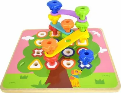 Lodër Montessori Tooky Toy Rainbow Stacking Peg, puzzle druri, forma dhe ngjyra shumëngjyrëshe - 4