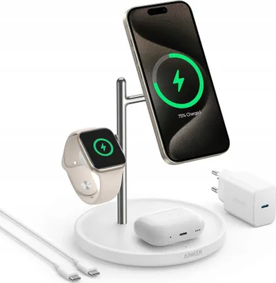 Stacion karikimi wireless Anker MagGo Universal 3 në 1, Qi2, karikim i shpejtë, i bardhë - 2