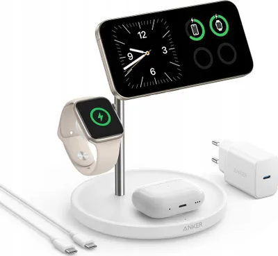 Stacion karikimi wireless Anker MagGo Universal 3 në 1, Qi2, karikim i shpejtë, i bardhë - 3