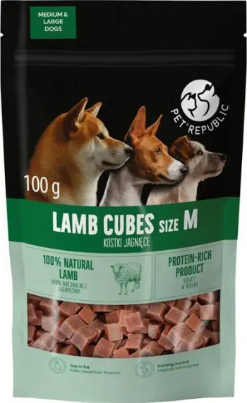 Shpërblim për qen PetRepublic Lamb Cubes M, mish qengji, 100g