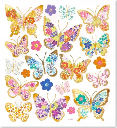 Ngjitësa dekorative Dalprint Butterflies, efekt shkëlqimi, fletë 10 x 24 cm, shumëngjyrëshe - 4