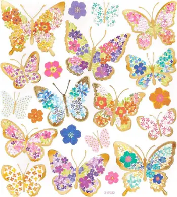 Ngjitësa dekorative Dalprint Butterflies, efekt shkëlqimi, fletë 10 x 24 cm, shumëngjyrëshe