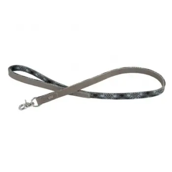 Zinxhir qeni Barry King Leather, 100cm, lëkurë, gri me kuadrate