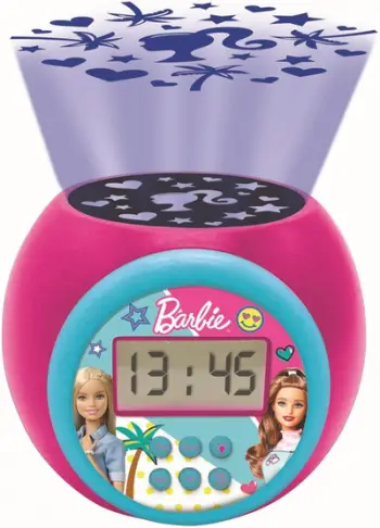 Orë alarmi Barbie me projektor, ekran LCD, dritë nate, rozë