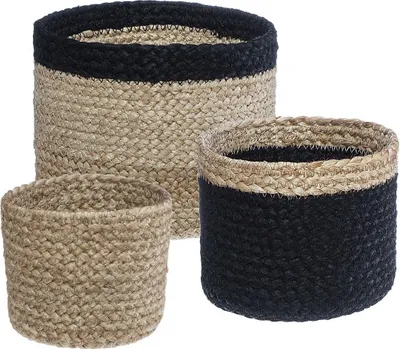 Set shporta dekorative H&S Decoration, 3 copë, prej jute, të zeza - 1