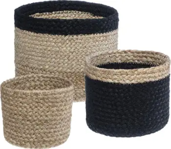 Set shporta dekorative H&S Decoration, 3 copë, prej jute, të zeza
