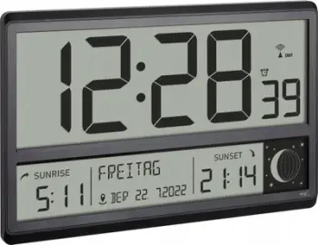 Orë murale TFA Dostmann 60.4524.01, radio kontroll, 36 cm, e zezë