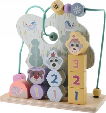 Lodër druri edukative TREFL Wooden Toy Shapes and Numbers Bobaski and Bear 61823, puzzle me forma e numra, ngjyra pastel
