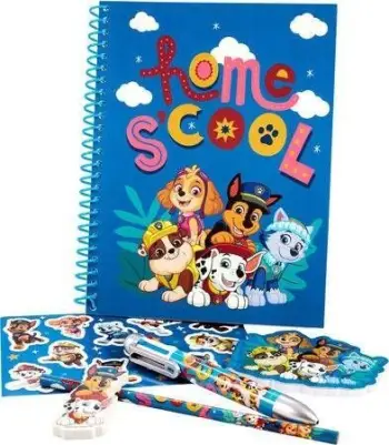 Set shkrimi Paw Patrol Home School, fletore A5, laps dhe stilolaps, blu