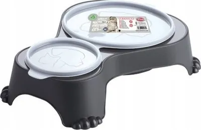 Enë dyshe për kafshë Pet Nova Double Bowl, 1L 0.28L, plastikë, antracit - 1
