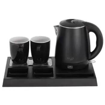 Set ibrik elektrik Adler AD 1387 Hotel, 1L, me tabaka dhe filxhanë, i zi
