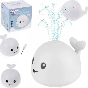 Lodër banjoje Woopie Whale Fountain, me LED, me shatërvan uji, e bardhë