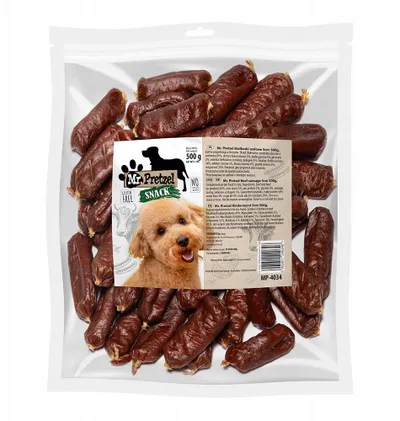 Shpërblim për qen Mr. Pretzel Beef Sausages, mish viçi, 500g - 5
