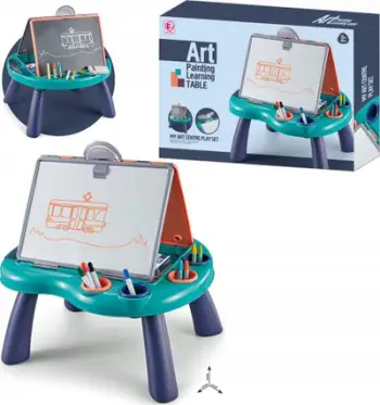 Tabela dyanshme për fëmijë Askato Art Painting Table, me këmbë, jeshile vjollcë