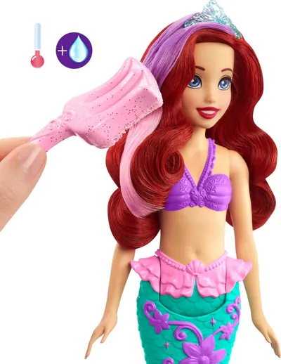 Kukull sirenë Disney Princess Ariel HLW00, efekt ndryshimi ngjyre, lodër uji, shumëngjyrëshe - 4
