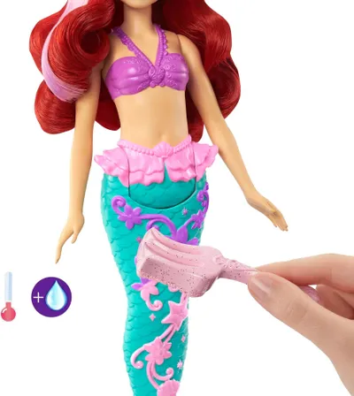 Kukull sirenë Disney Princess Ariel HLW00, efekt ndryshimi ngjyre, lodër uji, shumëngjyrëshe - 5