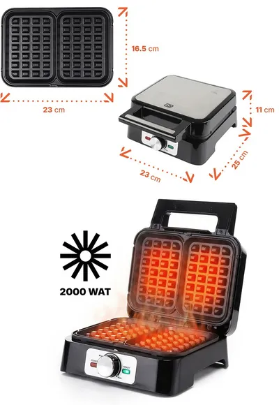 Aparat për waffle Promis WAP1600, 2 waffle, pllaka jo ngjitëse, i zi - 3