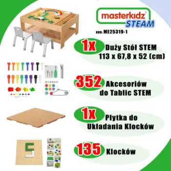 Tavolinë edukative Masterkidz STEM Wooden Wall, panel druri, 135 copa, ngjyrë druri natyrale