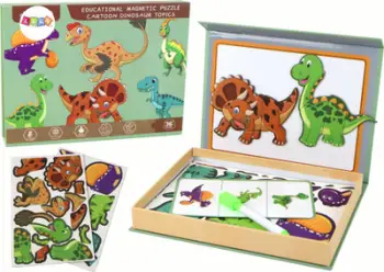 Puzzle magnetik Leantoys, temë dinosaurë, me tabelë të bardhë