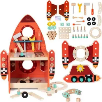 Punishte lodër Classic World Rocket Workbench, 51 pjesë, dru, portokalli