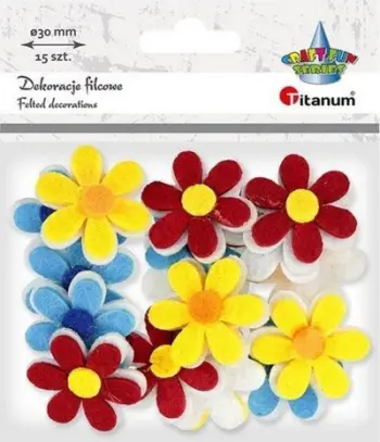 Dekorime filci 3D lule Titanum Felt, 30 mm, set 15 copë, shumëngjyrëshe