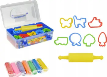 Set plasteline MFP Modelling Clay Set, 7 ngjyra, 7 forma prerëse me okllai, shumëngjyrësh