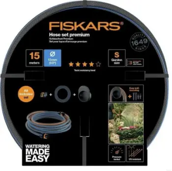 Set zorrë ujitëse Fiskars FS1027678, 1/2", 15m, me mbajtës muri