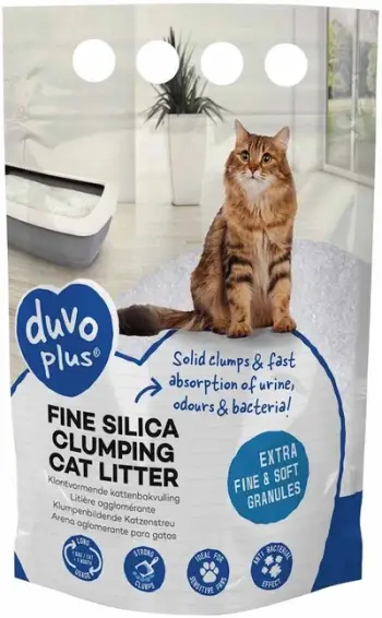 Rërë higjienike për mace Duvo Plus Premium Fine Clumping Silica, 5L, granulë 0.5 2mm, e bardhë