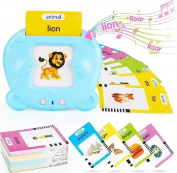 Lodër edukative OEM Teddy Bear, lexues kartelash anglisht, interaktive, blu