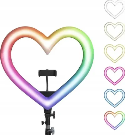 Unazë drite LED Heart Stream RGB, 10", tripod 2.1 m, me mbajtëse telefoni - 3