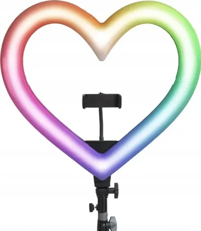 Unazë drite LED Heart Stream RGB, 10", tripod 2.1 m, me mbajtëse telefoni - 4