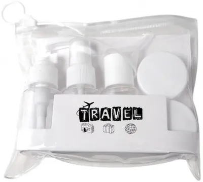 Set udhëtimi për kozmetikë Travel, 7 në 1, shishe 100ml, transparent - 1