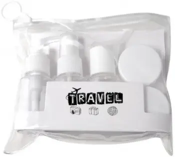 Set udhëtimi për kozmetikë Travel, 7 në 1, shishe 100ml, transparent