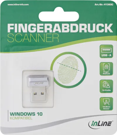 Skaner gjurmësh gishtash InLine USB, kompatibil me Windows Hello, i zi - 3