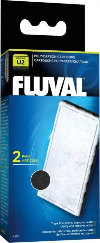 Kasetë filtri akuariumi Fluval A490 U2 Poly Carbon, set 2 copë, për filtrin nënujor U2, e bardhë