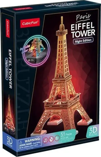 Puzzle 3D Cubic Fun Eiffel Tower, 51 pjesë, me LED