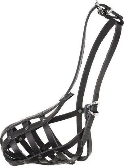 Maskë goje për qen Dino Leather Poodle 4, lëkurë natyrale, e rregullueshme, e zezë - 1